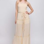 Woven Solid Sleeveless Smocked Ruffle Jumpsuit
