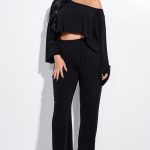 Solid French Terry Long Slouchy Long Sleeve Top And Pants With Pockets Two Piece Set