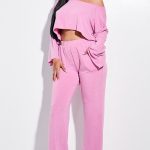 Solid French Terry Long Slouchy Long Sleeve Top And Pants With Pockets Two Piece Set