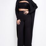 Solid Heavy Rayon Spandex Tube Top, Long Sleeve Cape Top And Wide Leg Pants 3 Piece Set