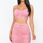 Ruched Crop Top And Skirt Sets