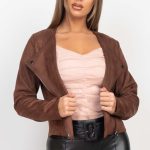 Cropped Zip-Up Moto Suede Jacket