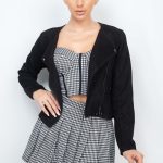 Cropped Zip-Up Moto Suede Jacket