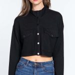 Long Slv Snap Button Crop Jacket