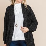 Two Tone Open Front Warm And Cozy Circle Cardigan With Side Pockets