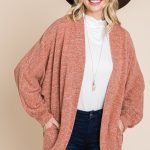 Two Tone Open Front Warm And Cozy Circle Cardigan With Side Pockets