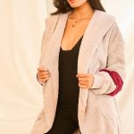 Color Block Long Sleeve Wool Hoodie Jacket With Pocket