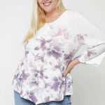 Print Top Featuring A Round Neckline And 3/4 Bell Sleeves