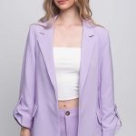 Woven Solid 3/4 Sleeve Blazer