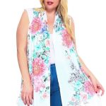 Floral Print, Open Front Vest With An Asymmetric Hem