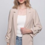 Woven Solid 3/4 Sleeve Blazer