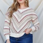 Plus Stripe Knit Cotton Blend Long Sleeve Top