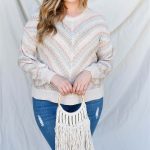 Plus Stripe Knit Cotton Blend Long Sleeve Top