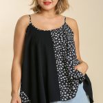 Linen Blend Mixed Animal Print Adjustable Spaghetti Strap Top