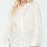 Twisted Knot Detail Oversized Satin Shirt