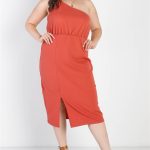 Terracotta Textured One Shoulder Sleeveless Midi Dress