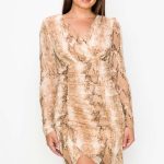Shirring Animal Print Dress
