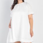 Plus Textured Crew Neck Two Pocket Trim Hem Dress