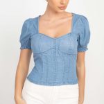 Puff Sleeve Sweetheart Denim Top