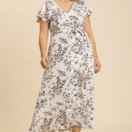 Floral Print Wrapped Short Ruffle Sleeve Maxi Dress With No Lining