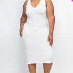 Plus Ribbed Back Slit Bodycon Dress