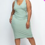 Plus Ribbed Back Slit Bodycon Dress