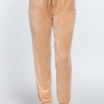 Waist Elastic Velour Long Jogger Pants