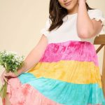 Multi Color Tie-Dye Tiered Mini Dress