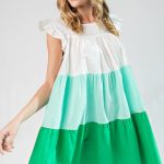 Poplin Tiered Color Block Dress