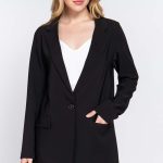 Long Sleeve Notched Single-Breasted Tunic Blazer
