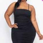 Plus Size Double Ruched Front And Ruched Back Detail Mini Dress