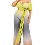 Plus Gradient Off Shoulder Waist Tie Jumpsuit