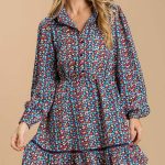 Collared Neckline Button Down Floral Print Dress With Crochet Trimmed Details