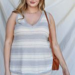 Plus Stripe Knit Sleeveless Top & Short Set