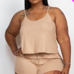 Plus Ribbed Strappy Top And Shorts Set- Id.Cc56585g