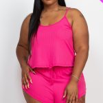 Plus Ribbed Strappy Top And Shorts Set- Id.Cc56585c