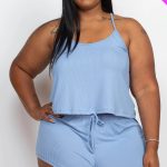 Plus Ribbed Strappy Top And Shorts Set- Id.Cc56585a
