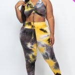 Plus Adjustable Ruched Crop Top And Leggings Set- Id.Cc56581a