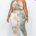 Plus Adjustable Ruched Crop Top And Leggings Set- Id.Cc56581