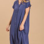 Split Neck Button Down Midi Dress With No Lining