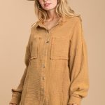 Mineral Wash Button Down Top With High Low Hem