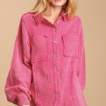 Mineral Wash Button Down Top With High Low Hem