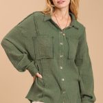 Mineral Wash Button Down Top With High Low Hem