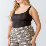 Plus Camo Olive Two Pocket High Waist Shorts