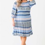Plus Combo Printed Textured Ruffle Flare Hem Mini Dress