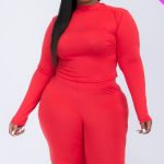 Plus Mock Neck Top & Biker Shorts Set