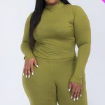 Plus Mock Neck Top & Biker Shorts Set