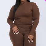 Plus Mock Neck Top & Biker Shorts Set