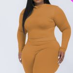 Plus Mock Neck Top & Biker Shorts Set