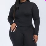 Plus Mock Neck Top & Biker Shorts Set